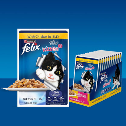 Felix with Chicken in Jelly | Wet Food for Kittens | Complete and Balanced Cat Food, Pack of 12 Pouches (12 x 85 g)
