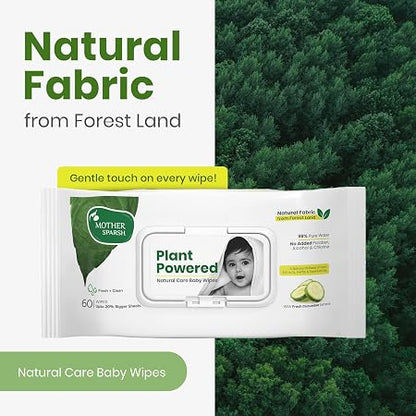 Mother Sparsh Natural Care Water Baby Wipes with Lid | 100% Plant Made Fabric From Forest Land | Fresh+Cleanse (with Cucumber) Plant Powered Wet Wipes For...
