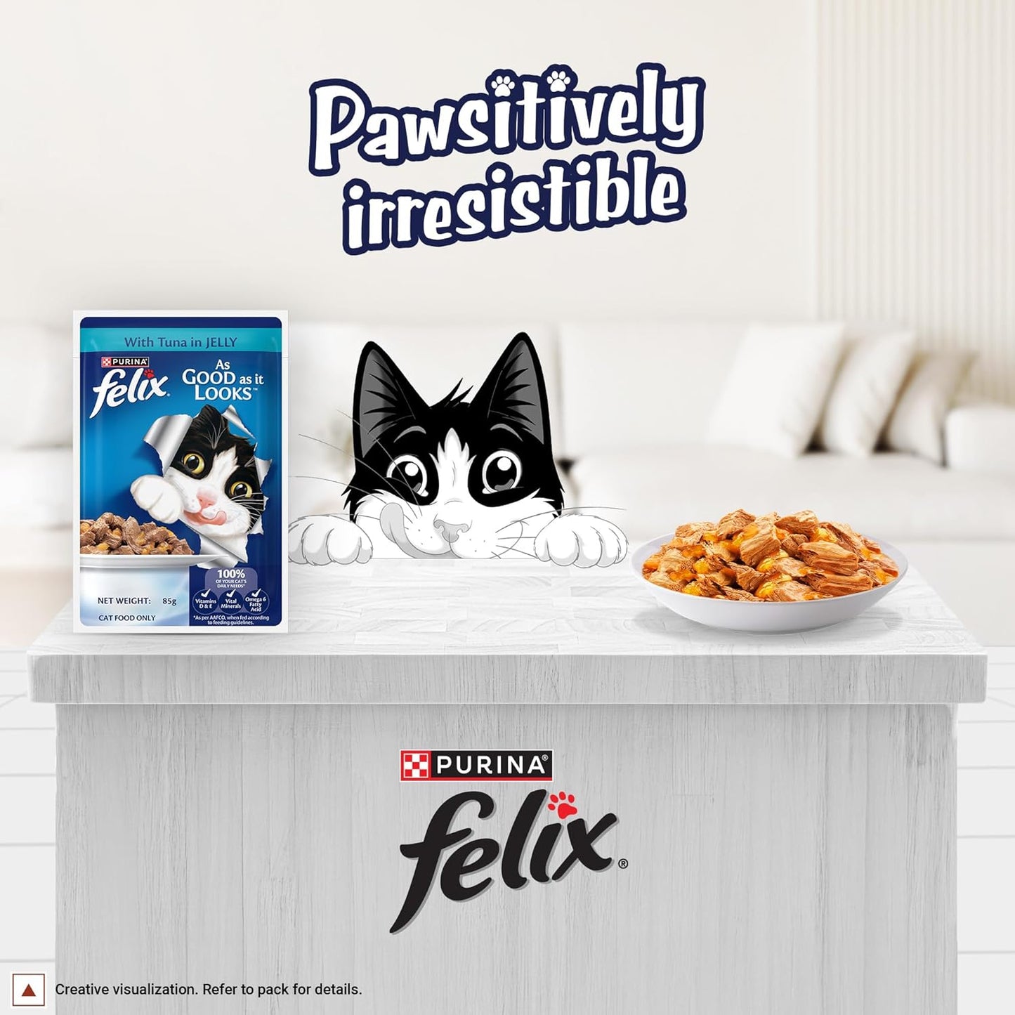 Felix with Tuna in Jelly | Wet Food for Adults | Complete and Balanced Cat Food, Pack of 12 Pouches (12 x 85 g)