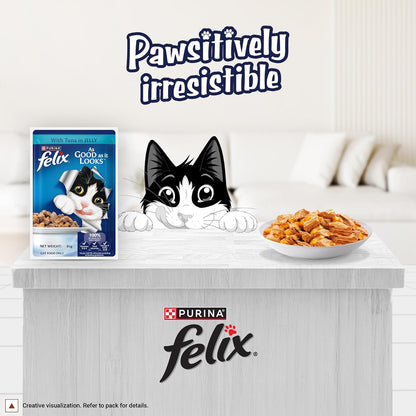 Felix with Tuna in Jelly | Wet Food for Adults | Complete and Balanced Cat Food, Pack of 12 Pouches (12 x 85 g)