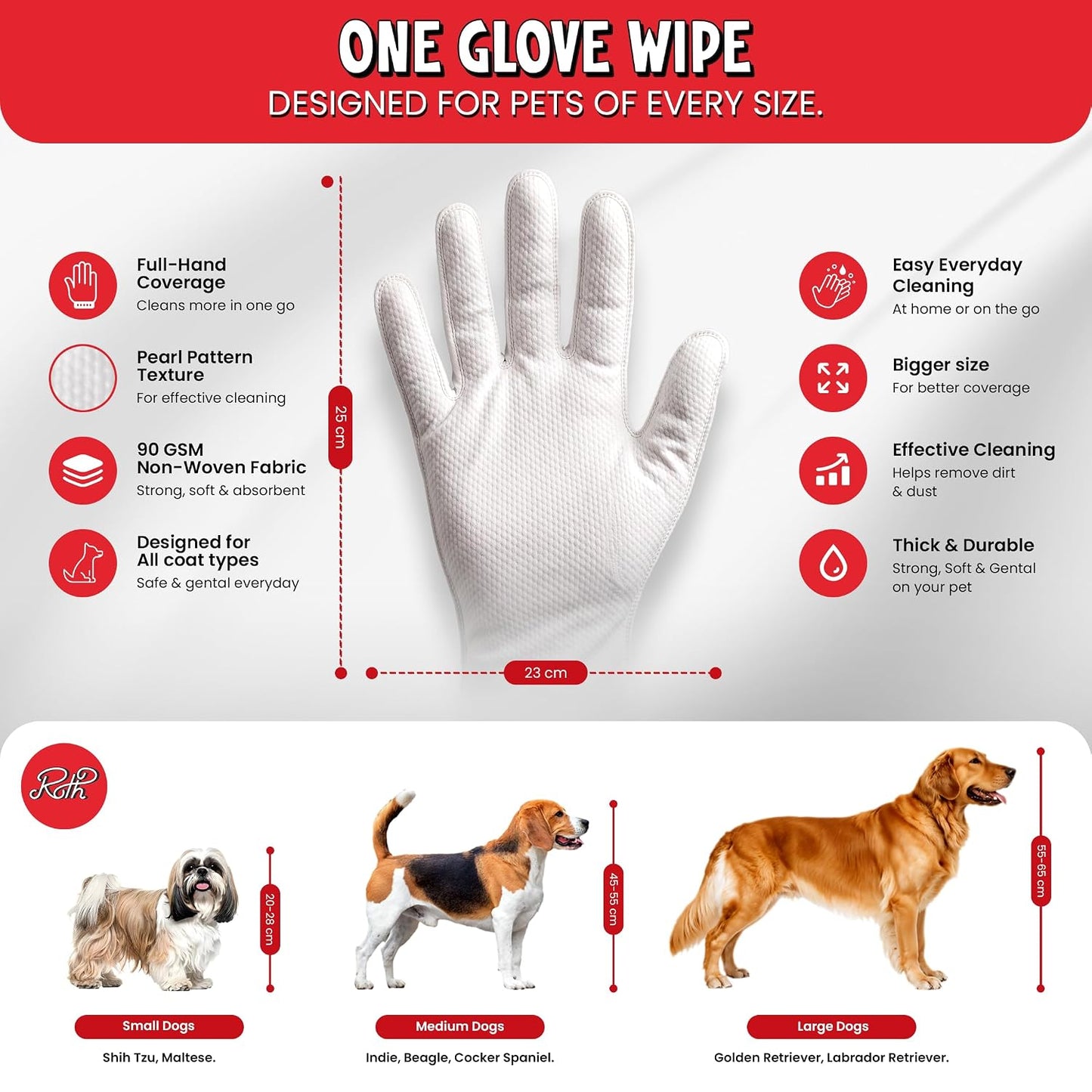 Dog Grooming Gloves Wipes | Disposable Pet Cleaning Gloves for Coat Care Between Baths | Aloe Vera & Vitamin E | Floral Fragrance | 4 pc