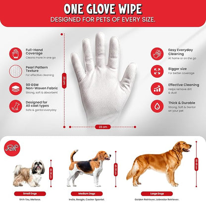 Pet Grooming Wipes for Dogs & Cats | Disposable Gloves for Coat Cleaning Between Baths | Vanilla Coconut Fragrance | 30 pc