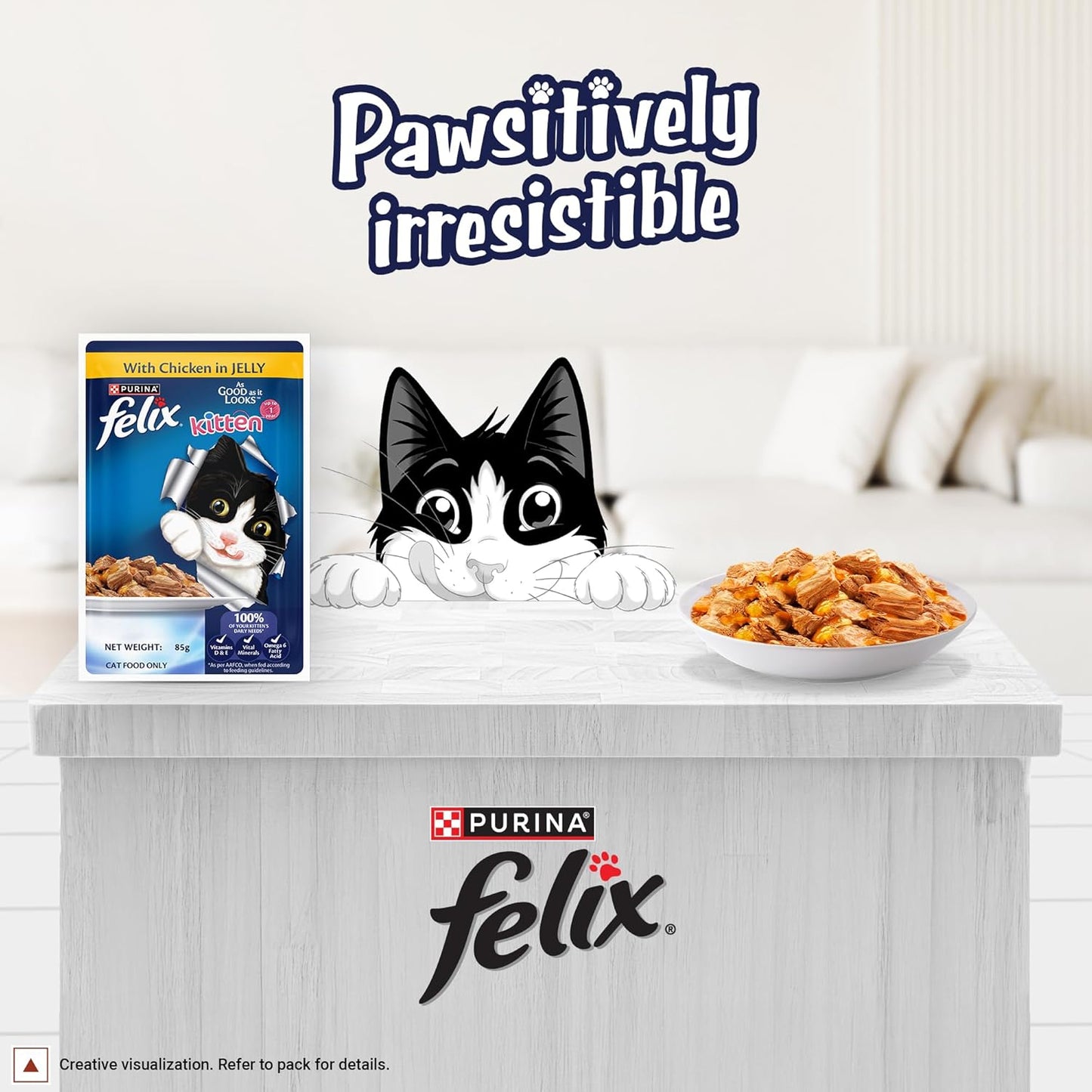 Felix with Chicken in Jelly | Wet Food for Kittens | Complete and Balanced Cat Food, Pack of 12 Pouches (12 x 85 g)