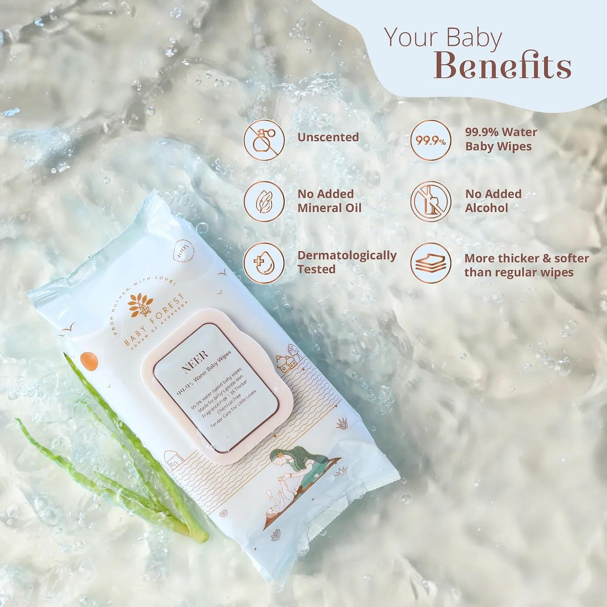 Baby Forest Neer 99.9% Water Baby Wipes (Pack of 2)