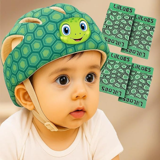 Baby Head Protector for Safety of Kids 6M to 3 Years- Baby Safety Helmet with Proper Air Ventilation & Corner Guard Protection + 1 Pair Knee Pad + 1 Pair Elbow Pad