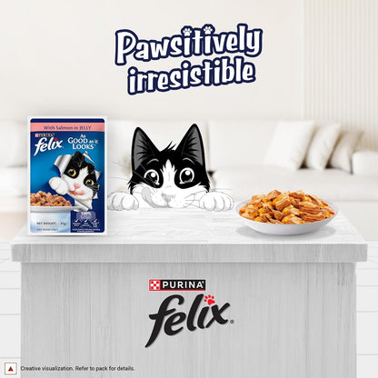 Felix with Salmon in Jelly | Wet Food for Adults | Complete and Balanced Cat Food, Pack of 12 Pouches (12 x 85 g)