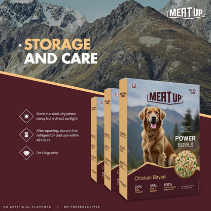 Fresh Dog Food Chicken Biryani 300g | High Protein, 65% Real Chicken, 35% Rice & Veggies | No Preservatives | Ready to Serve | All Breeds | Single-Serve Meal