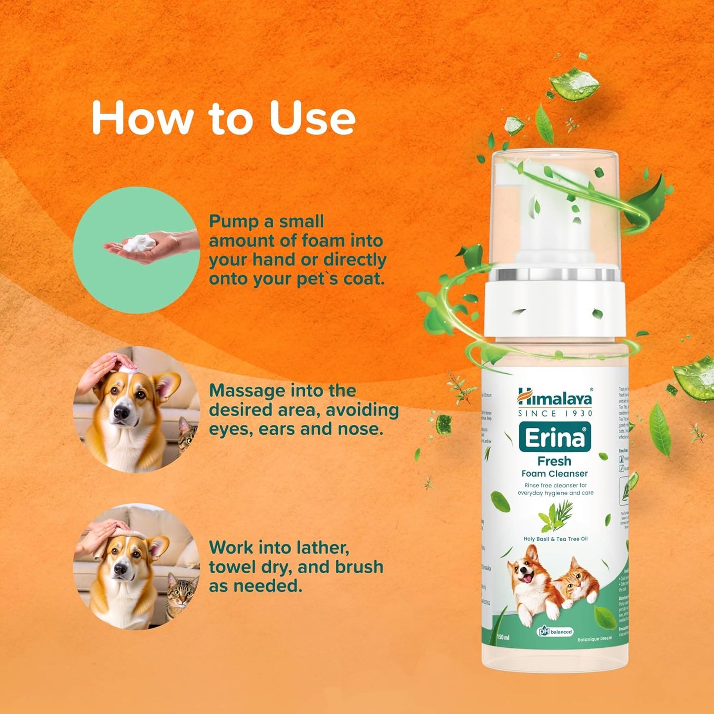 Erina Fresh | 150 ml | Rinse-Free Foam Cleanser/Dry Shampoo with Aloe Vera, Holy Basil & Tea Tree Oil