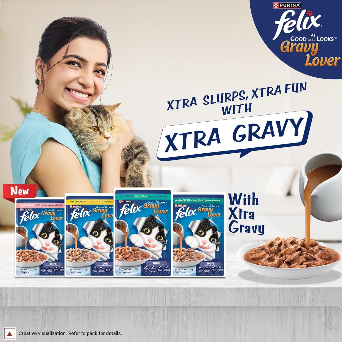 Felix Gravy Lover, Tasty & Real Meaty Tuna Chunks, Wet Cat Food, Balanced Nutrition, 24 Months, Pack of 12 Pouches (12x70g)
