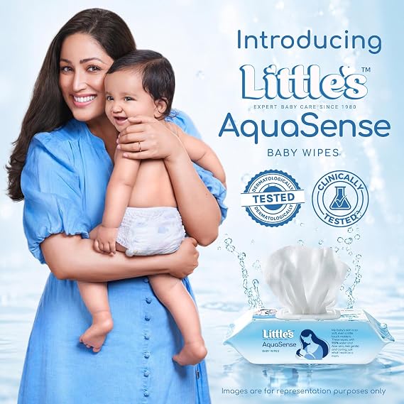 Little's 99.9% Pure Water AquaSense Baby Wipes | Unscented | with Aloe Vera | Pack of 4 X 72 Wipes | Plant-based | 100% Biodegradable | No Paraben