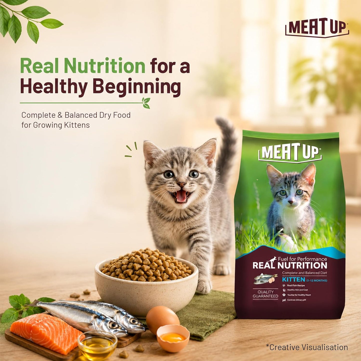 Kitten Dry Cat Food (Up to 12 Months) 1.2kg + 1.2kg (Total 2.4kg Pack) | Ocean Fish Flavour | Complete Nutrition | Taurine for Heart