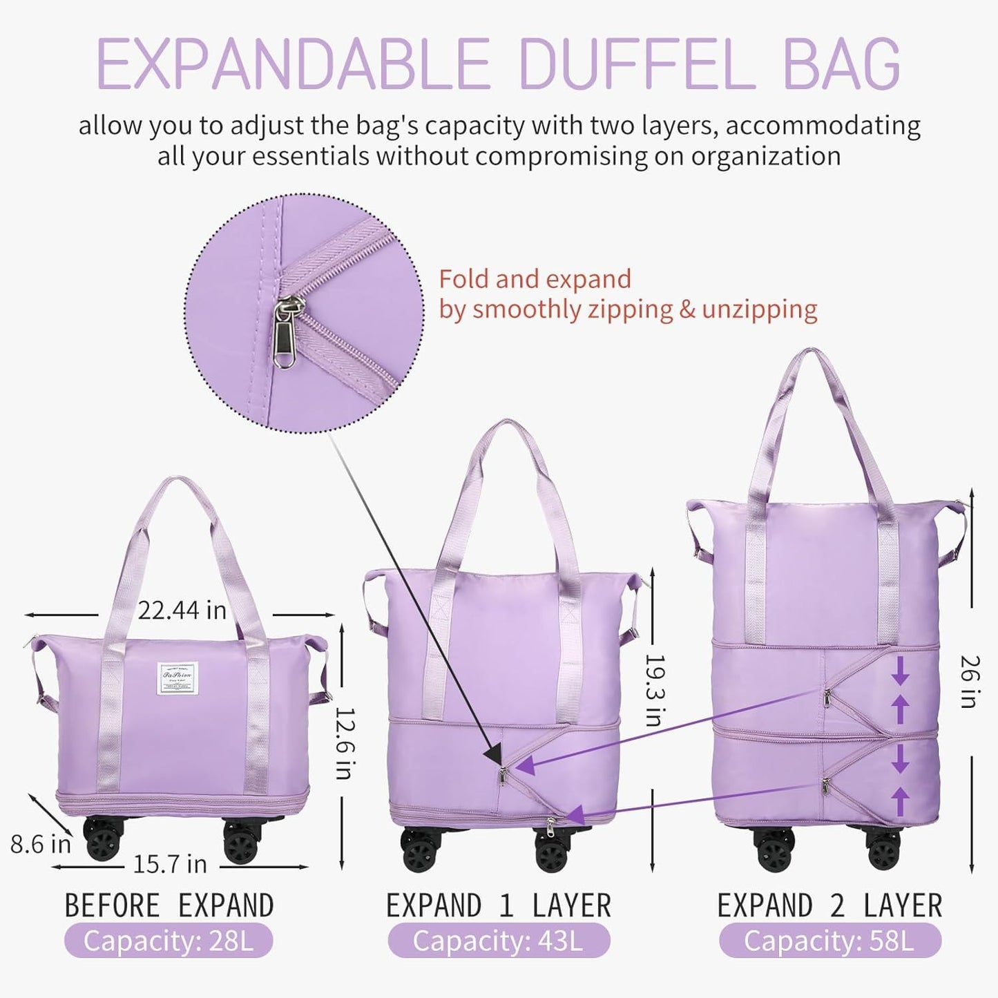 ROLLING DUFFLE BAG WITH WHEELS