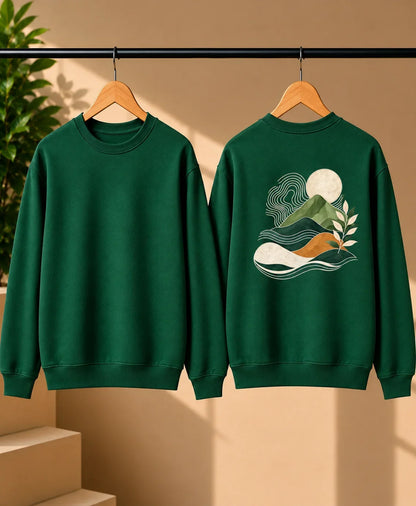Men’s Navy Blue Nature Landscape Graphic Printed Sweatshirt – Crew Neck Casual Winter Wear