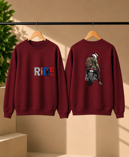 Men’s Maroon Born to Ride Biker Graphic Printed Sweatshirt – Front & Back Motorcycle Design