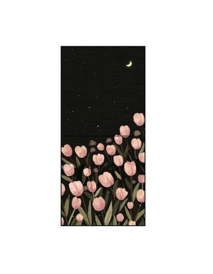 Pink Tulip Field Black Canvas Tote Bag | Reusable Eco-Friendly Shoulder Shopping Bag