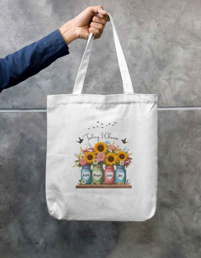 Today I Choose Sunflower Mason Jar Canvas Tote Bag | Reusable Eco-Friendly Shoulder Bag