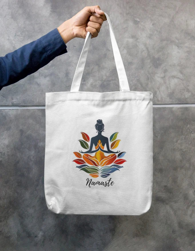 Namaste Yoga Floral Canvas Tote Bag | Reusable Eco-Friendly Shoulder Bag