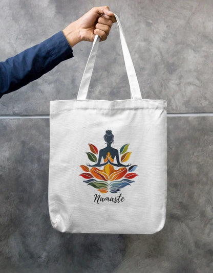 Namaste Yoga Floral Canvas Tote Bag | Reusable Eco-Friendly Shoulder Bag
