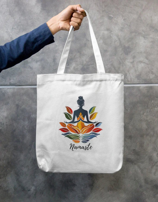 Namaste Yoga Floral Canvas Tote Bag | Reusable Eco-Friendly Shoulder Bag