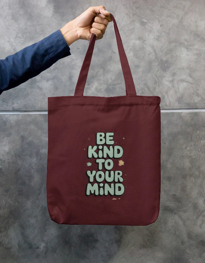 Be Kind To Your Mind Mental Health Navy Canvas Tote Bag | Reusable Eco-Friendly Shoulder Shopping Bag