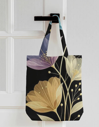 Elegant Translucent Floral Black Canvas Tote Bag | Reusable Eco-Friendly Shoulder Bag