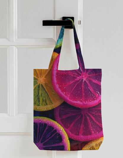 Vibrant Neon Citrus Slices Canvas Tote Bag | Reusable Eco-Friendly Shoulder Shopping Bag