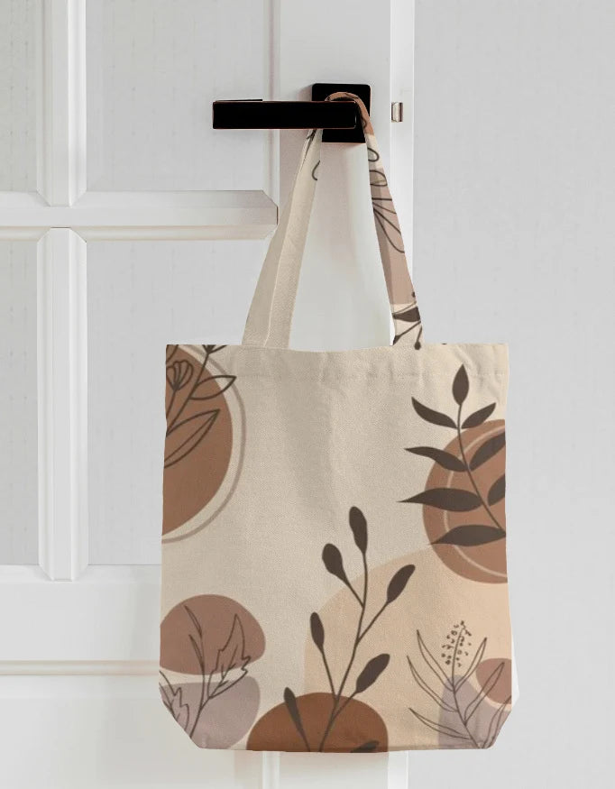 Boho Minimalist Botanical Canvas Tote Bag | Reusable Eco-Friendly Shoulder Shopping Bag