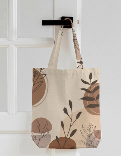 Boho Minimalist Botanical Canvas Tote Bag | Reusable Eco-Friendly Shoulder Shopping Bag