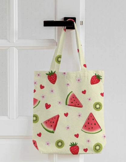 Summer Fruit Pattern Canvas Tote Bag | Reusable Eco-Friendly Shoulder Shopping Bag