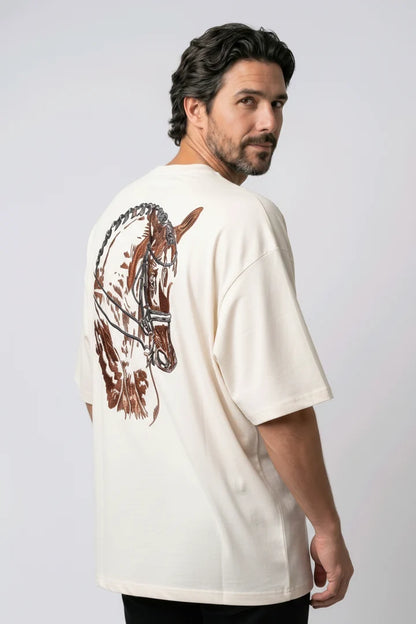 Men's 3D Embroidered Horse Black T-Shirt