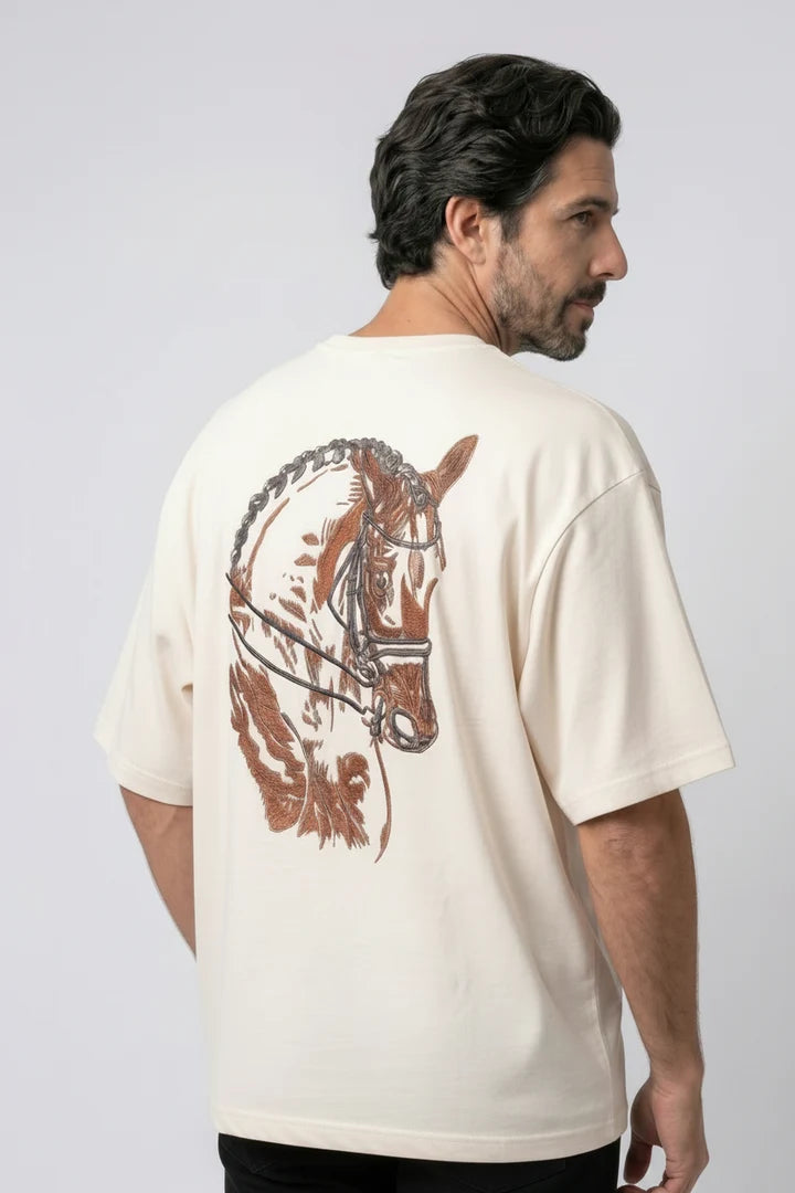 Men's 3D Embroidered Horse Black T-Shirt
