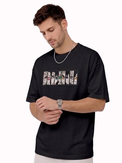 Upper Moon Eyes Anime Premium Embroidered Black T-Shirt