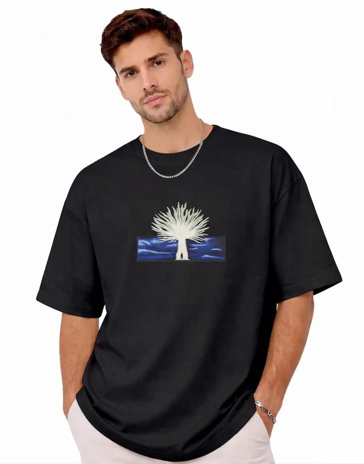 Tree of Life Graphic Embroidery T-Shirt Black