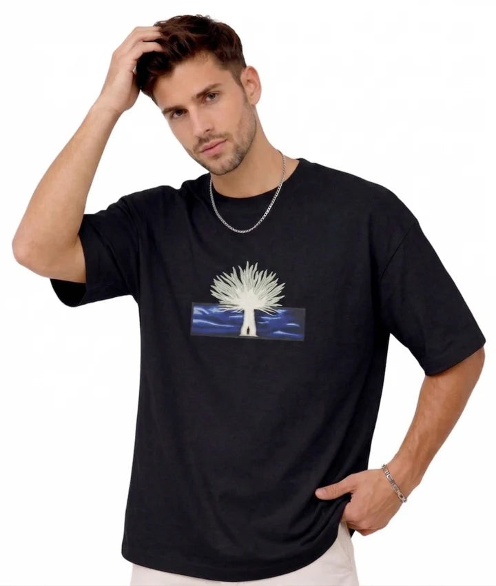 Tree of Life Graphic Embroidery T-Shirt Black
