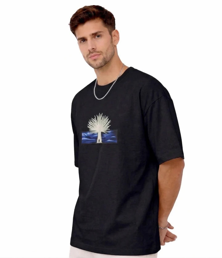 Tree of Life Graphic Embroidery T-Shirt Black