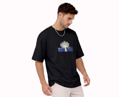 Tree of Life Graphic Embroidery T-Shirt Black