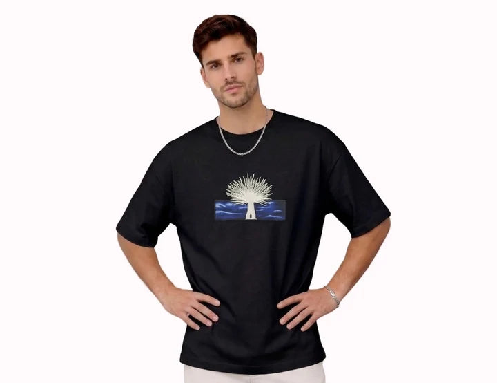 Tree of Life Graphic Embroidery T-Shirt Black