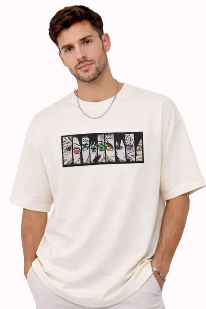 Upper Moon Eyes Anime Premium Embroidered Black T-Shirt