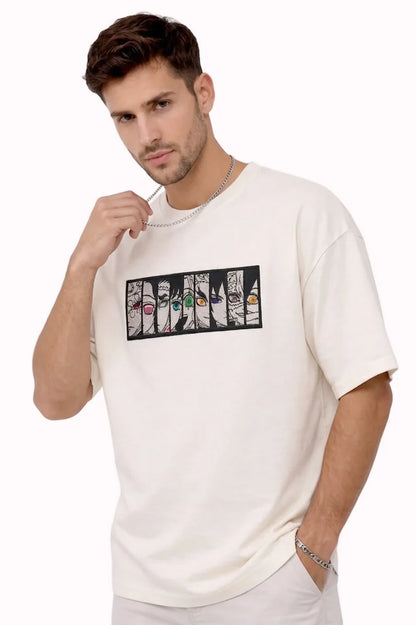 Upper Moon Eyes Anime Premium Embroidered Black T-Shirt