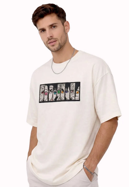 Upper Moon Eyes Anime Premium Embroidered Black T-Shirt