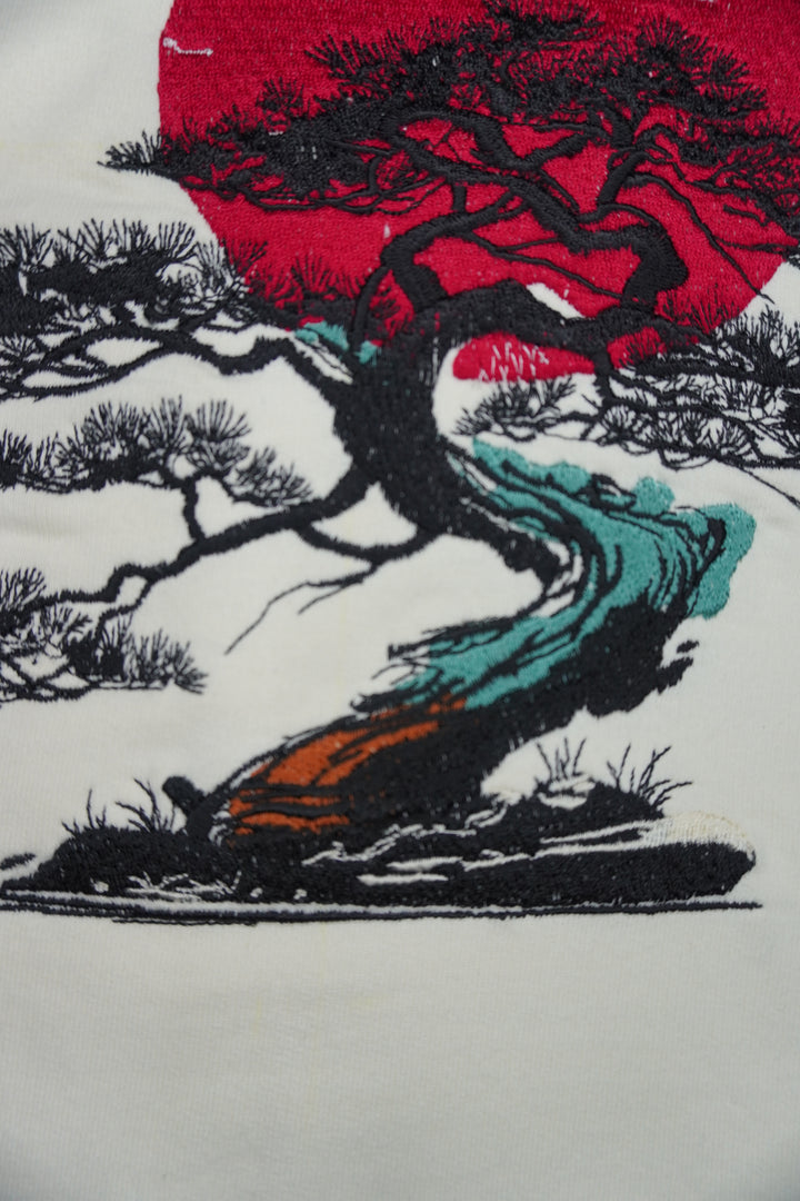 Bonsai & Red Sun Embroidered Graphic T-Shirt