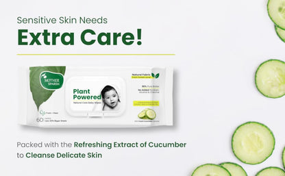 Mother Sparsh Natural Care Water Baby Wipes with Lid | 100% Plant Made Fabric From Forest Land | Fresh+Cleanse (with Cucumber) Plant Powered Wet Wipes For...