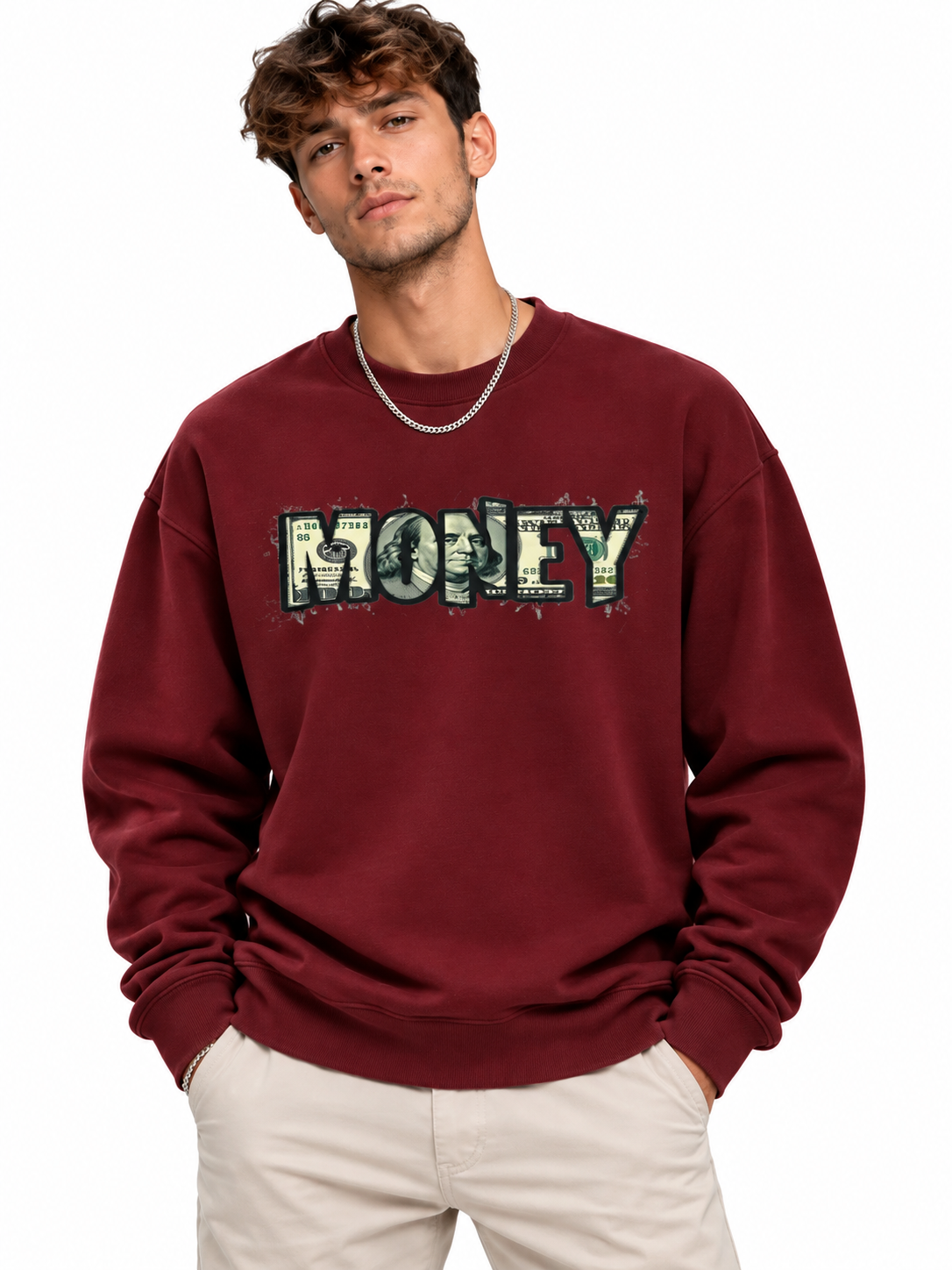 Men’s Charcoal Grey Money Graphic Printed Sweatshirt – Urban Streetwear Crew Neck