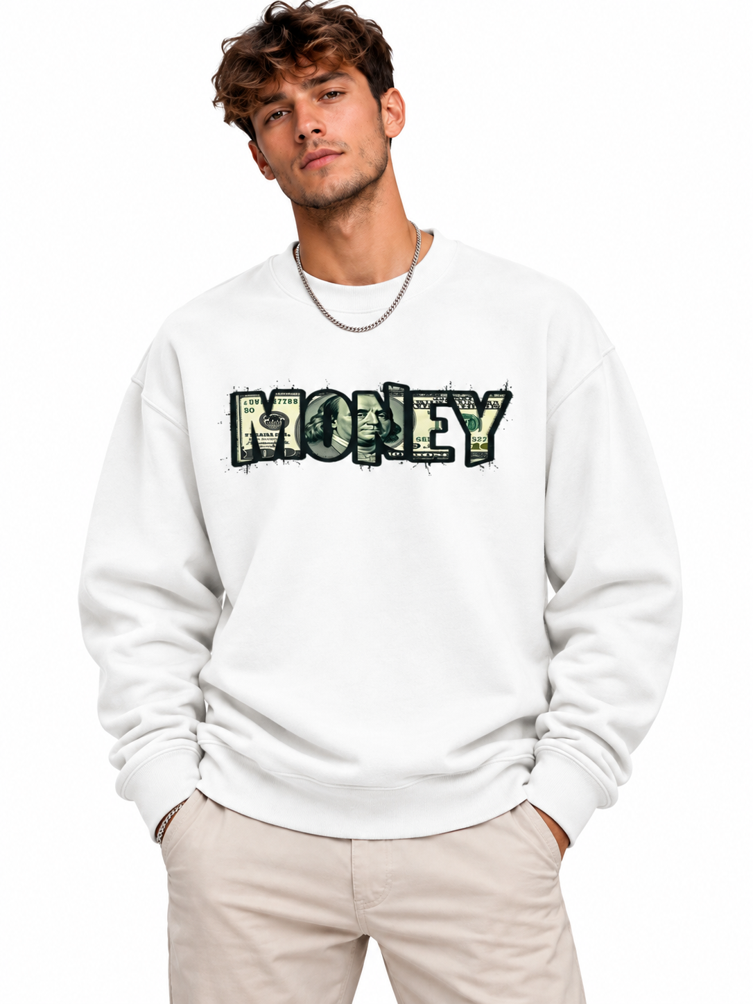 Men’s Charcoal Grey Money Graphic Printed Sweatshirt – Urban Streetwear Crew Neck