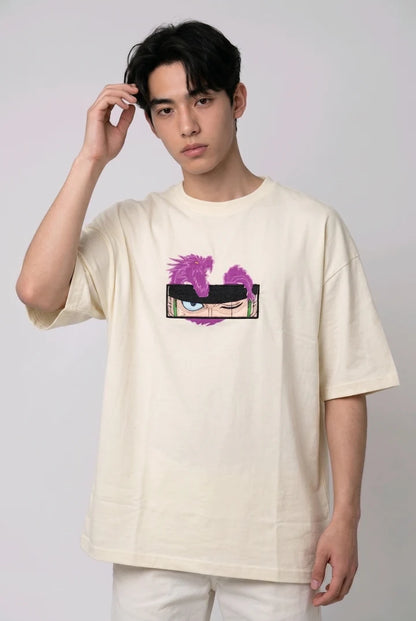Dragon Eyes Embroidered Oversized Off-White T-Shirt