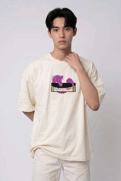 Dragon Eyes Embroidered Oversized Off-White T-Shirt