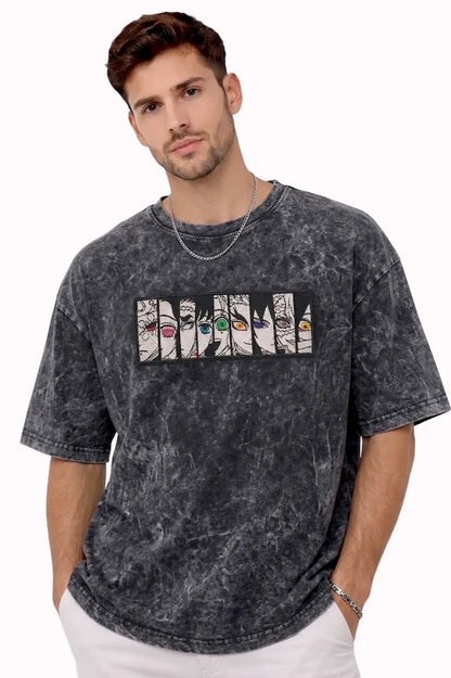Upper Moon Eyes Anime Premium Embroidered Black T-Shirt