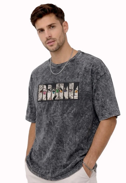 Upper Moon Eyes Anime Premium Embroidered Black T-Shirt