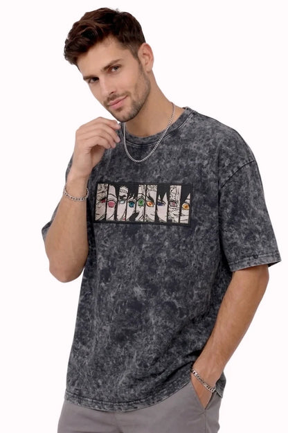 Upper Moon Eyes Anime Premium Embroidered Black T-Shirt