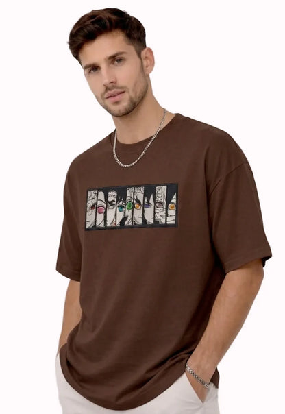 Upper Moon Eyes Anime Premium Embroidered Black T-Shirt